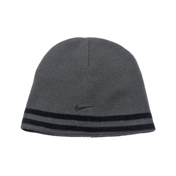 Nike Other - Nike Youth Beanie Hat Dark Gray Black Striped Knit Swoosh Logo Winter Cap Kids